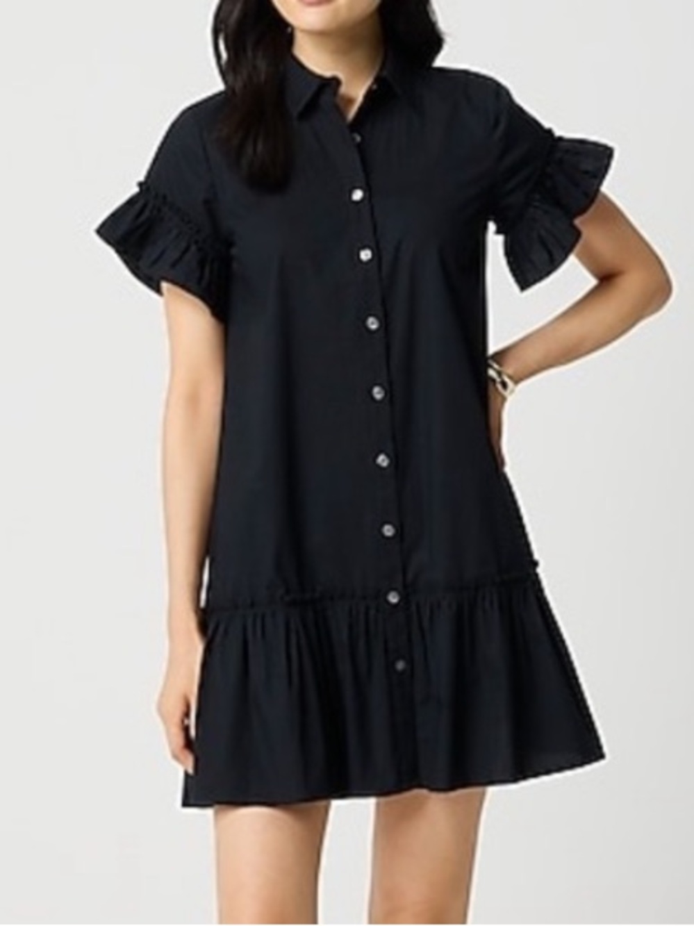 J Crew Fac NWT Ruffle Sleeve Mini Shirt Dress Size 16 in Black